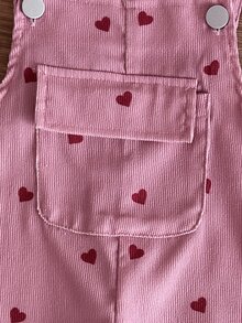 SHEIN Vintaside Kids 韓式灰粉色愛心印花燈芯絨嬰兒吊帶褲，柔軟舒適休閒長褲，可愛百搭 1 歲生日秋季拍照服飾 - 粉色 - 查看 7