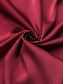 Velvienne Plus Size Women's Satin Faux Pearl Decor Front Slit Dress For Evening Party Christmas Fall - Burgundy - View 9