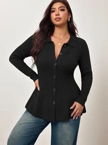 Enliva Plus-Size Women's Slim-Fit Knit Cardigan, Suitable For Autumn And Winter, And For Curvy Figures Basic Top Women Fall Winter Sweater - Black - View 5