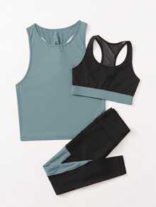 SHEIN Cheerettes 3pcs Colorblock Sports Activewear Set Workout Women Set - Multicolor - View 4