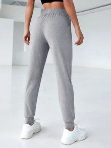 SHEIN Cheerettes Women Sports Activewear Bottom Casual Drawstring Elastic Waist Sweatpants - Light Grey - View 3