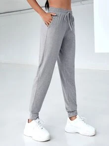 SHEIN Cheerettes Women Sports Activewear Bottom Casual Drawstring Elastic Waist Sweatpants - Light Grey - View 4