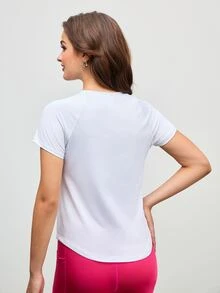 SHEIN Cheerettes Women Mesh Splice Raglan Sleeve Sports Activewear Top T-Shirt - White - View 3