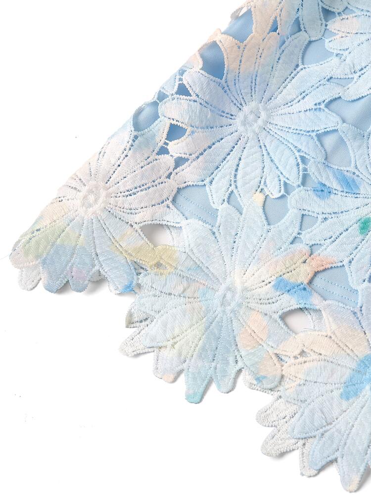 Ellevyn Women's Round Neck Cap Sleeve Blue Floral Lace Waist Elegant Dress Spring Outfits For Women Dresses Summer Picnic Casual Woman Ete,Summer - Baby Blue - View 6