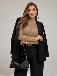 Auralis Plus Size Women Solid Color Casual Versatile Daily Long Sleeve T-Shirt Fall - Khaki - View 5