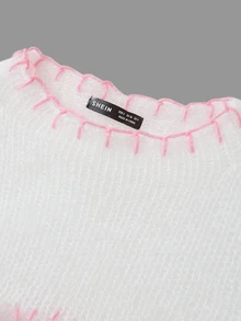 SHEIN ICON 短款分割式下擺毛衣,配有擴口袖子 - 白色 - 查看 8