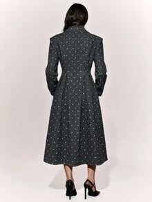 SHEIN BAE Women's Polka Dot Pattern Lapel Neck Long Sleeve Single-Breasted Pleated Design Overcoat - Grey - View 2