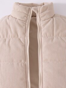 SHEIN Elladie kids 女童秋季燈芯絨復古立領拉鍊短背心，保暖內裡加厚經典百搭，日常通勤戶外保暖層搭 - 杏色 - 查看 12