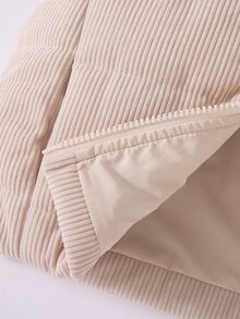 SHEIN Elladie kids 女童秋季燈芯絨復古立領拉鍊短背心，保暖內裡加厚經典百搭，日常通勤戶外保暖層搭 - 杏色 - 查看 11