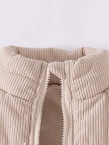 SHEIN Elladie kids 女童秋季燈芯絨復古立領拉鍊短背心，保暖內裡加厚經典百搭，日常通勤戶外保暖層搭 - 杏色 - 查看 8