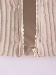SHEIN Elladie kids 女童秋季燈芯絨復古立領拉鍊短背心，保暖內裡加厚經典百搭，日常通勤戶外保暖層搭 - 杏色 - 查看 10