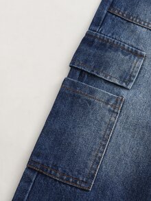 SHEIN Genkimix Kids 男童牛仔長褲，秋冬新款，深藍色，錐形寬鬆版型，多口袋設計，輕量柔軟牛仔布料，穿著舒適，時尚男孩必備，簡約休閒風格，適合四季，完美適用於日常穿著、拍照、購物、外出、聚會等，2026新款男童牛仔長褲 - 中等水洗藍 - 查看 8