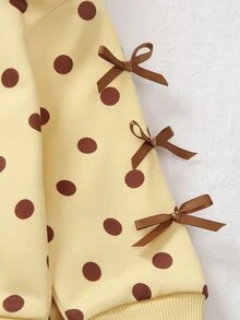 SHEIN 嬰兒/幼兒（女童）棕色波點兩件套，蝴蝶結袖連帽拉鍊外套長褲，可愛牛仔女孩秋季拍照度假套裝 - 黃色 - 查看 6