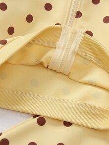 SHEIN 嬰兒/幼兒（女童）棕色波點兩件套，蝴蝶結袖連帽拉鍊外套長褲，可愛牛仔女孩秋季拍照度假套裝 - 黃色 - 查看 7