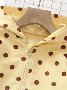 SHEIN 嬰兒/幼兒（女童）棕色波點兩件套，蝴蝶結袖連帽拉鍊外套長褲，可愛牛仔女孩秋季拍照度假套裝 - 黃色 - 查看 9