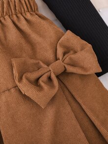 SHEIN Cute Casual Ribbed Cap Sleeve Top And Embroidered Fabric Skirt Set For Girls, Comfortable And Sweet - Black - View 8
