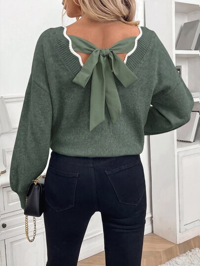 SHEIN Frenchy Suéter de manga larga minimalista y versátil con bloques de color para mujer, ideal para el uso diario