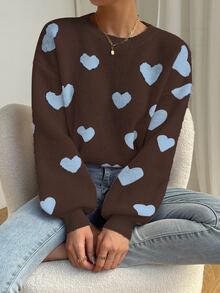 EMERY ROSE Autumn/Winter Casual Heart Print Sweater - Multicolor - View 2