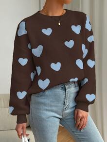 EMERY ROSE Autumn/Winter Casual Heart Print Sweater - Multicolor - View 6