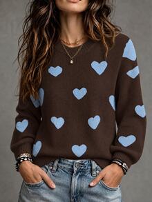EMERY ROSE Autumn/Winter Casual Heart Print Sweater - Multicolor - View 1