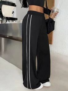 Muchica Women's Contrast Trim Short Sleeve Top Long Pants Sports Set Gym Set Workout Set 2 Piece Set Tracksuit Outfit Set Sportswear Activewear Fitness Fall - Black - View 7