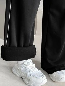 Muchica Women's Contrast Trim Short Sleeve Top Long Pants Sports Set Gym Set Workout Set 2 Piece Set Tracksuit Outfit Set Sportswear Activewear Fitness Fall - Black - View 2