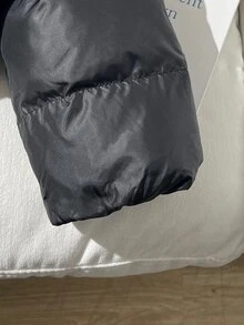 SHEIN 兒童 1件 少女高腰短版收腰加厚外套，休閒秋冬款 - 黑色 - 查看 8