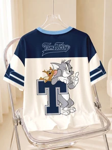 TOM & JERRY X SHEIN Plus Size Women's Cartoon Print Casual Daily Short Sleeve T-Shirt - White - View 2