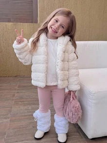 Emery Rose Kids Emery Rose Kids 女童白色人造毛休閒連帽冬季夾克外套 - 白色 - 查看 8