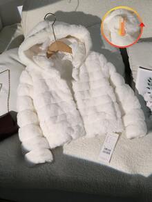 Emery Rose Kids Emery Rose Kids 女童白色人造毛休閒連帽冬季夾克外套 - 白色 - 查看 2