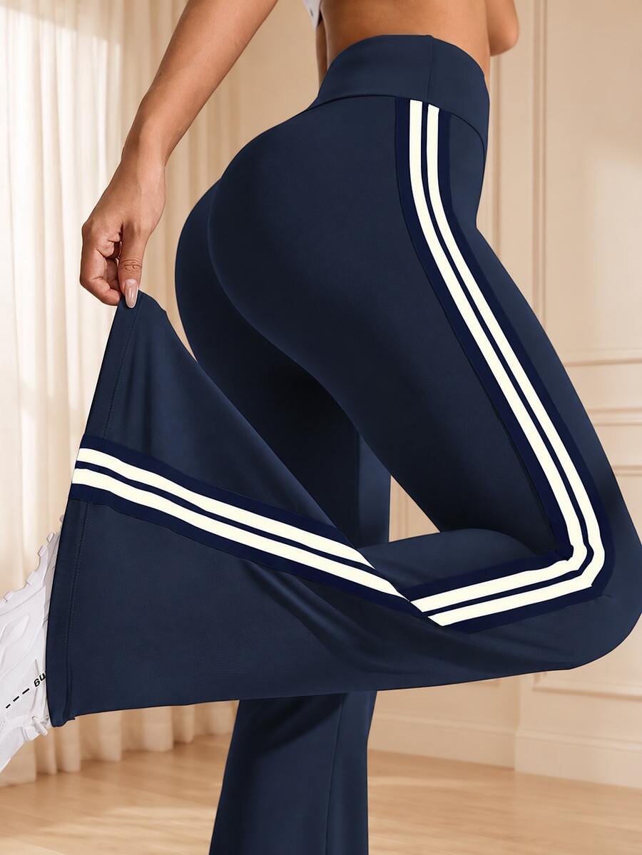 Eassivo Eassivo Color Contrast Striped High Waist Flared Sports Pants