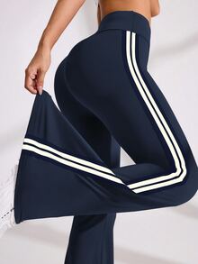 Eassivo Eassivo Color Contrast Striped High Waist Flared Sports Pants - Navy Blue - View 5