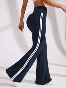 Eassivo Eassivo Color Contrast Striped High Waist Flared Sports Pants - Navy Blue - View 8