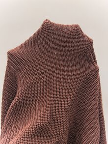 SHEIN PETITE 女款深棕色長袖套頭毛衣，露肩設計，適合秋冬穿著，適合小個子女性早午餐休閒穿搭，100%純棉，小碼 - 棕色 - 查看 13