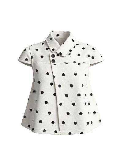 Kawaii Chaqueta de tweed para mujer estilo Y2K retro de otoño/invierno con lunares, cuello Peter Pan, linda y casual