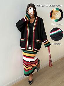 Maweii Versatile Commute Vintage Street Holiday 2026 Latest Plus Size Sweater Cardigan Winter - Multicolor - View 2