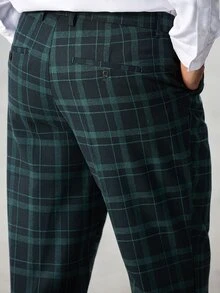 Manfinity Bizformal Men's Plaid Lapel NeckLong Sleeve Jacket And Pants Casual Suit Set - Green - View 6