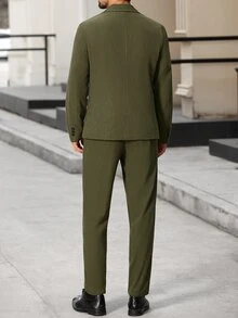 Manfinity Bizformal Elegant Business Casual Lapel Neck Green Men's Single-Breasted Jacket And Pants Suit - Dark Green - View 2