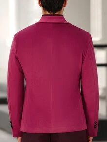 Manfinity Bizformal 男士纯色翻领单排扣商务休闲西装外套 - 酒紅色 - 查看 6