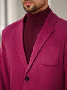 Manfinity Bizformal 男士纯色翻领单排扣商务休闲西装外套 - 酒紅色 - 查看 3
