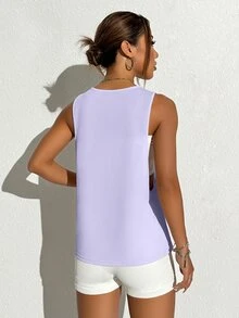 Eassivo Eassivo 女士时尚纯色舒适透气运动背心健身上衣修身衬衫健身背心 - 淡紫色 - 查看 2