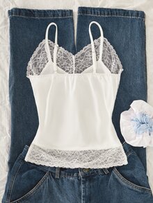 SHEIN Sparklyn Atasan Tank Top Crop Tanpa Lengan dengan Tali Bahu Tipis, Model Vintage Lucu Gaya Jalanan Y2K untuk Remaja Perempuan, Motif Huruf Blok Warna, Cocok untuk Sekolah Musim Panas, SMA, Warna Putih - Putih - View 2