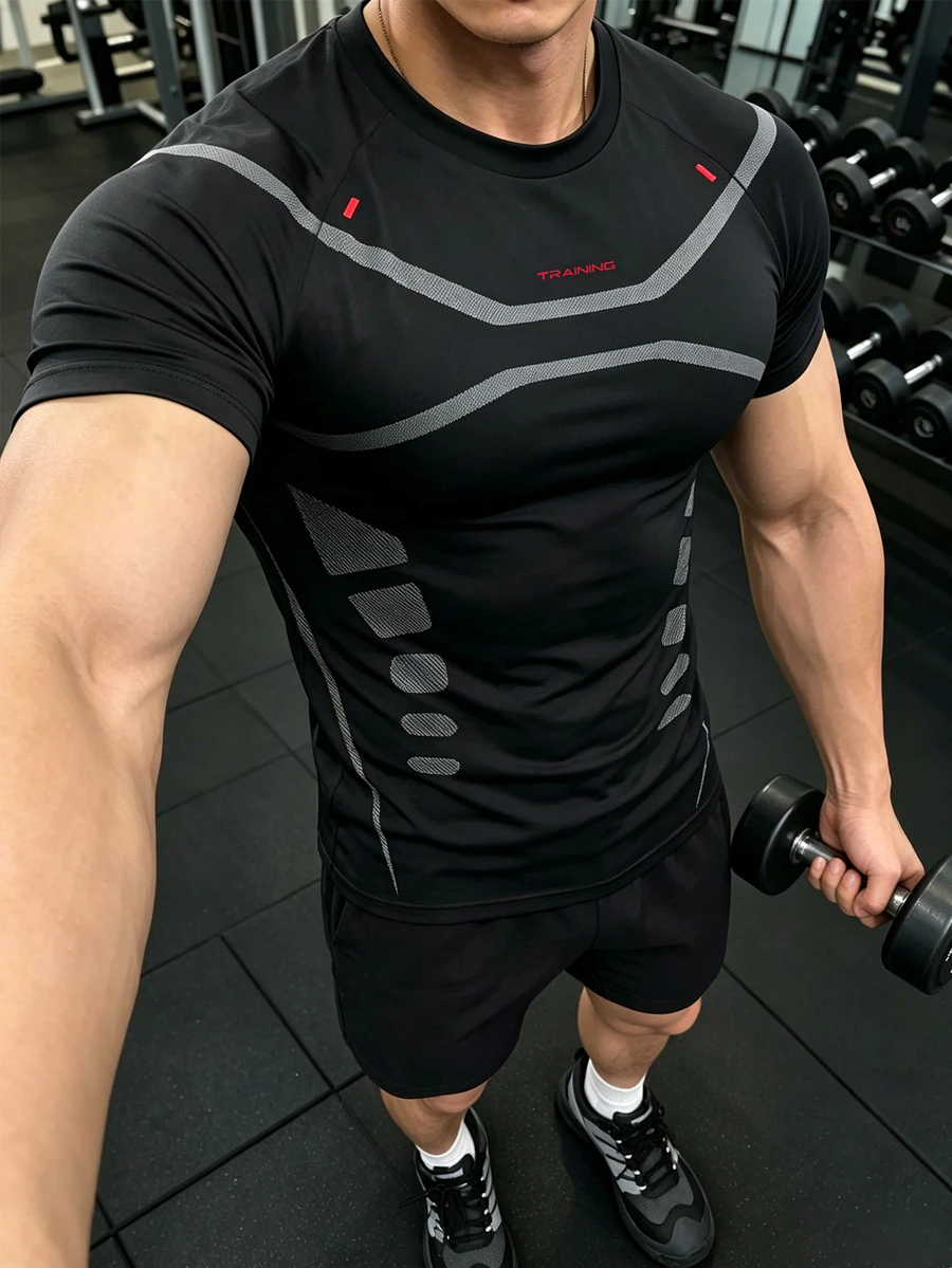 Gym Rark 男士拼色休閒日常旅行運動T恤，健身房適用 - 彩色 - 查看 1