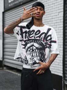 Major Grit 男士街頭風熱銷自由女神 FREEDOM T恤，男友/丈夫禮物，週年紀念禮物 - 彩色 - 查看 2