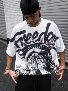 Major Grit 男士街頭風熱銷自由女神 FREEDOM T恤，男友/丈夫禮物，週年紀念禮物 - 彩色 - 查看 3