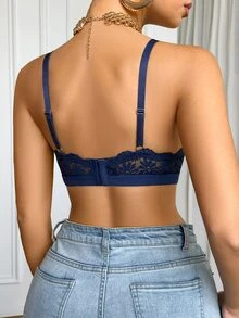 SHEIN 1件女款蕾絲無鋼圈內衣 - 藏蓝色 - 查看 2