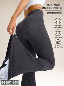 Eassivo Eassivo Quần legging thể thao yoga cạp cao liền mạch nâng cơ giảm béo cho nữ - Xám - Xem 2