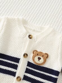 Cozy Pixies Newborn Baby Sweater Co-Ords Autumn/Winter Cute Floral Pattern Knit Cardigan & Suspender Romper Set - Blue and White - View 4