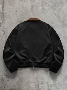 AXEPEAK 男士時尚刺繡拉鍊長袖街頭風夾克 - 黑色 - 查看 7