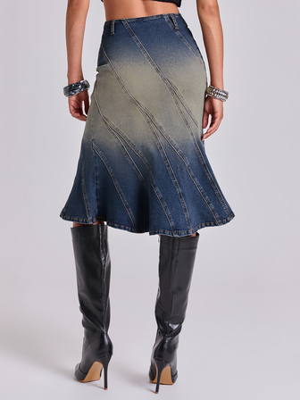 Fall/Winter Y2K Street Casual Vintage Faded Washed Bodycon Asymmetric Cut Split Line Women's Denim Skirt
